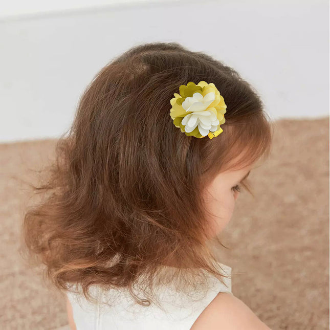 2 Pcs White-Yellow Toddlers Hair Accessories Hairpins Girl Clips Bow Flowers