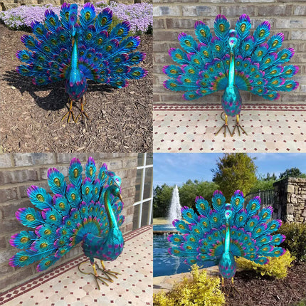 L Size Creative Metal Peacock Art Statue Ornament Craft Home Garden Desktop Table Decor