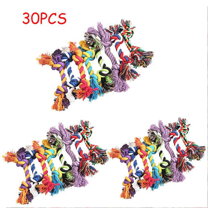 30PCS Dog Braided Rope Toys Pet Puppy Chew Toy Gift Tough Cotton Clean Teeth