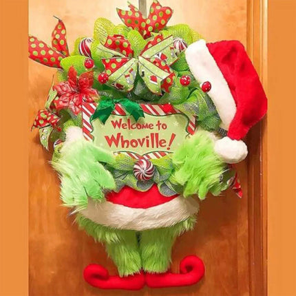 Christmas Grinch Outdoor Wreath Hanging Decor Party Supplies Props Ornament