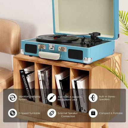 Retro Briefcase Vinyl Record Player Suitcase 3 Speed Turntable Stereo Best Gift