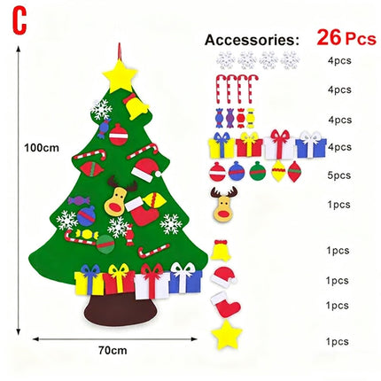 26Pcs Without Light Felt Christmas Tree Set DIY with Removable Ornaments Xmas Hand Craft Decorations