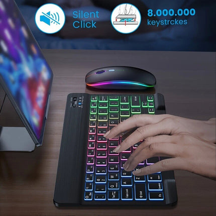 Black Bluetooth Wireless Keyboard Cordless Mouse Backlit Portable For Laptop Desktop