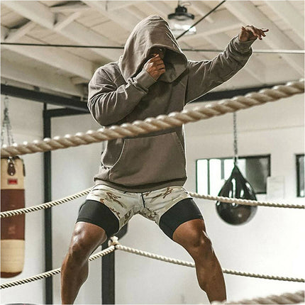 Men Running Shorts 2 in 1 Sports Jogging GYM Fitness Training Quick Dry Breathab Khaki