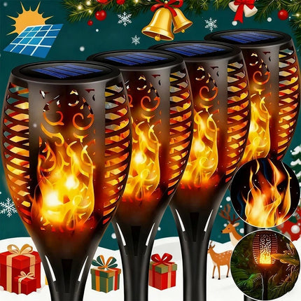 4 Pcs Outdoor Solar Flame Lights Fire LED Torch Garden Christmas Decorations Light