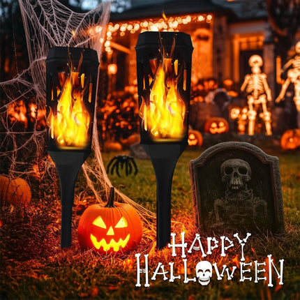 2 Packs Halloween Decoration Outdoor Solar Lights Torch Light Flickering Flame Pathway