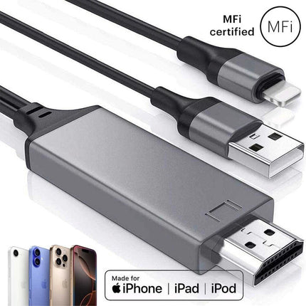 Black 2m MFi Certified 8-Pin to HDMI Cable Digital TV AV Adapter For iPhone 14 13 iPad