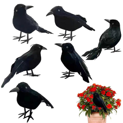 6X Halloween Crows Prop Black Realistic Raven Feathered Décor Spooky Party Home