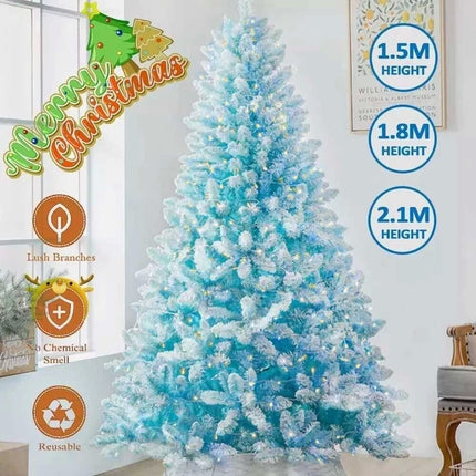 2.1m/1.8m/1.5m Flocked Christmas Tree Xmas Trees Decorations Blue With LED Light
