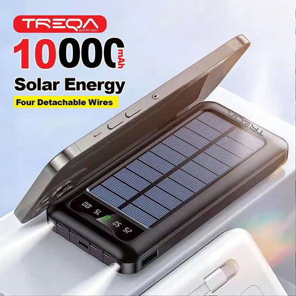 Black 10000mAh Power Bank Portable Charger Built-in Cables LED Display Powerbank Solar