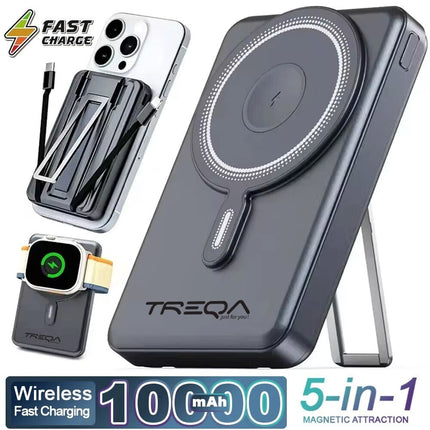 Black 10000mAh Power Magnetic Bank Wireless Charging Portable Charger for iphone