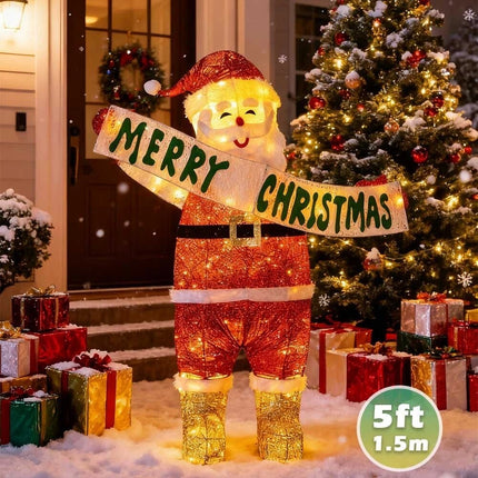 Christmas Decoration Santa with LED Lights Light up Solar Iron Frame Door Decor