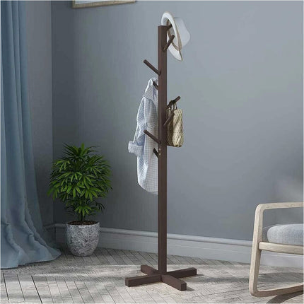 Solid Wooden Coat Rack Stand Tree Clothes Hanger Free Standing Hallway Hat Bag