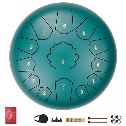 Steel Tongue Drum 12 in 13 Notes Rain Drum for Outside C Major Green