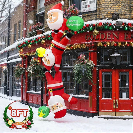 8Ft Inflatable Christmas Cute Funny Hanging Santa Claus With LED lights Xmas