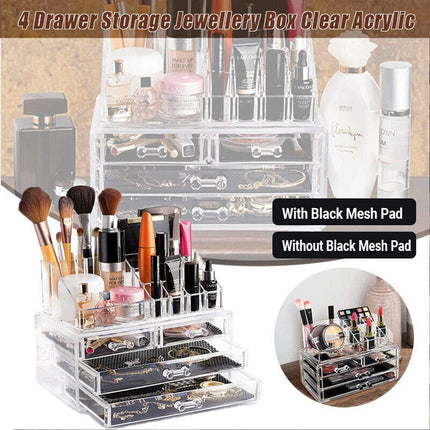 Clear Acrylic Makeup Holder Cosmetic Organiser 4 Drawer Storage Jewellery Box
