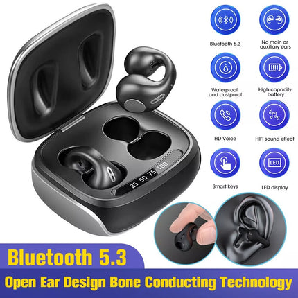 Wireless Ear-Clip Bone Conduction Headphones Bluetooth Earbuds Sports Headset