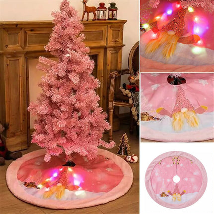 108cm Christmas Pink Felt Cloth LED Light Up Tree Skirt Blanket Party Decoration