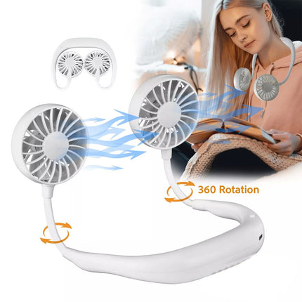 Neck Fan Headphone Design Wearable Portable USB Rechargeable Hand Free Personal