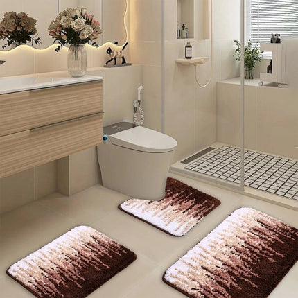 Brown 3 Pcs Microfiber Bathroom Rug Shaggy Soft Non-Slip Absorbent Bath Mat Plush