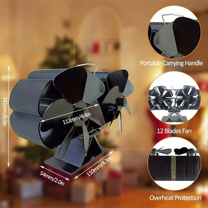 12 Blade Stove Top Fan Eco Heat Powered Wood Burning Log Fire Burner Stove Fan