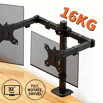 Monitor Arm Dual Desk Mount 32'' Displays Screen Bracket Computer Holder Stand