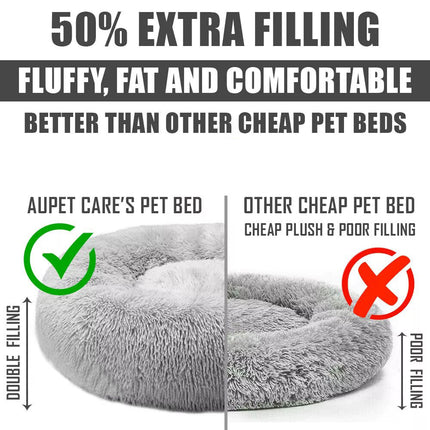 Light Grey 80CM Dog Cat Pet Calming Bed Warm Soft Plush Round Nest Comfy Sleeping Extra Large