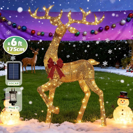 6ft Christmas Decoration Reindeer LED Lights Light up Solar Iron Frame Door De