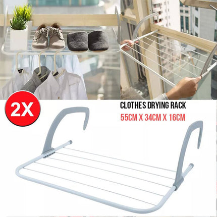 2x Hanging Balcony Towel Rack Drying Rack Adjustable Arms 55cm Drying Rack