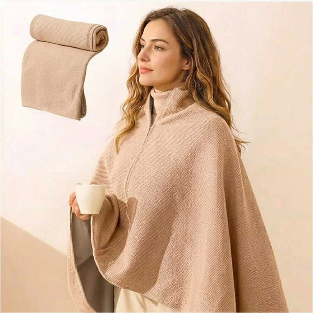 USB Electric Warming Throw Blanket Portable Poncho Shawl -Beige
