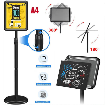 A4 Floor Poster Stand Foyer Pedestal Sign Holder Business Menu Display Stand