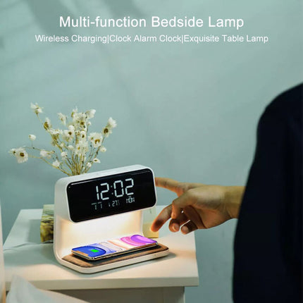 3 In 1 Bedside Lamp Wireless Charger Digital Alarm Clock for Bedroom(USB)