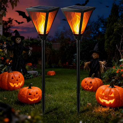 2Pcs Halloween Decoration Solar Outdoor Torch Lights Flickering Garden Light