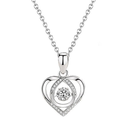 Crystal Silver Love Heart Necklace Chain Pendant Women Jewelry