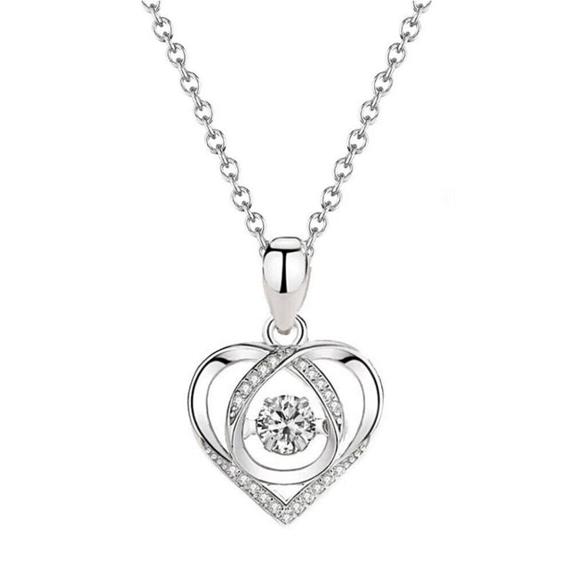 Crystal Silver Love Heart Necklace Chain Pendant Women Jewelry