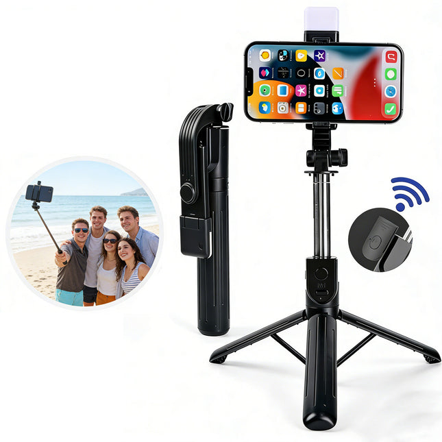 Flexible Tripod Holder Stand Selfie Stick With Bluetooth Remote and Fill Light For Mobile Phone