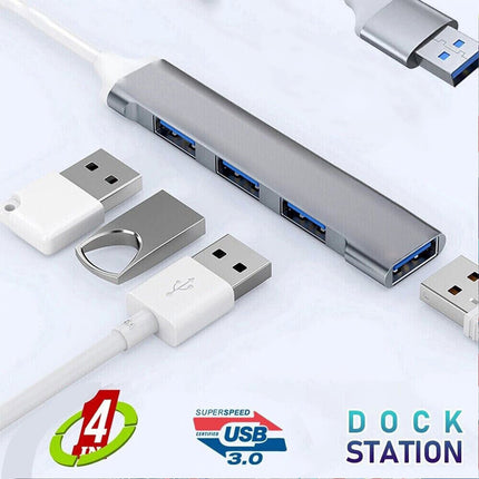 Multi USB 3.0 Hub 4 Port High Speed Slim Compact Expansion Smart Splitter Type-C
