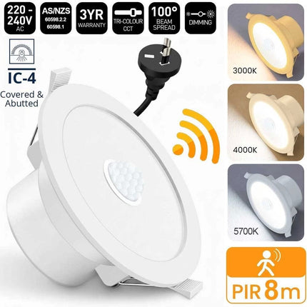 2Pcs IC-4 Rated Motion Sensor Downlight Tri-Colour 90mm Cut-out Garage Pir Balcony