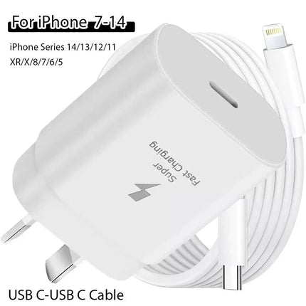 For Apple Fast Charger 25W Type C Charging USB Cable iPhone 5 6 7 8 X XR 11 12 13 14 Adapter