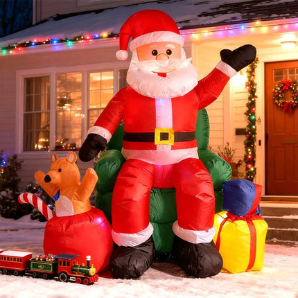 7.5ft Inflatable Santa Claus on Sofa with Gift Box Built-in LED Lights Christmas