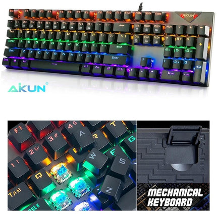 LED Gaming Mechanical Keyboard RGB Backlit USB Wired 104 Keys Blue Switch For PC