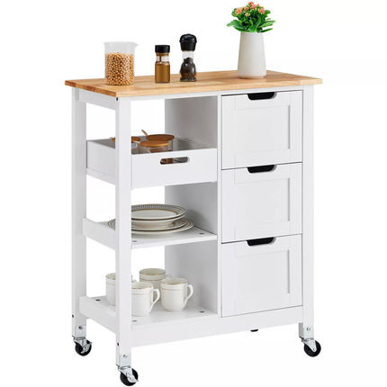 Kitchen Island Cart Rolling Storage Cabinet on Wheel with Drawer & Shelves