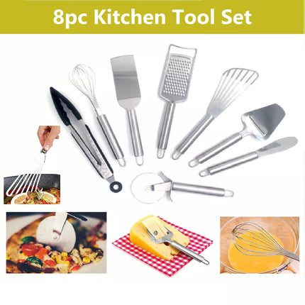 8Pc set Kitchen Tools Set Cooking Stainless Steel Spatula Grater Tong Utensil