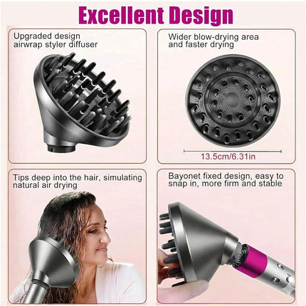 Upgraded Diffuser for Dyson Airwrap Attachments Diffuser Nozzle Converting Tool Grey