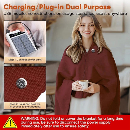 Electric Heated Throw Blanket USB Warm Poncho Wrap Blanket Portable heated Shawl