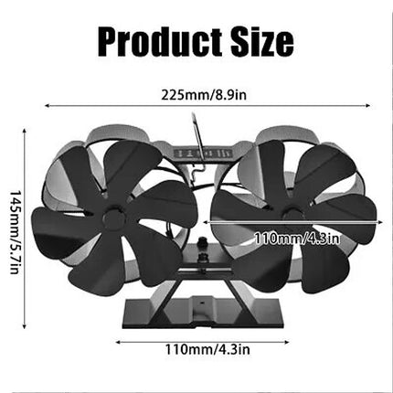 12 Blade Stove Top Fan Eco Heat Powered Wood Burning Log Fire Burner Stove Fan