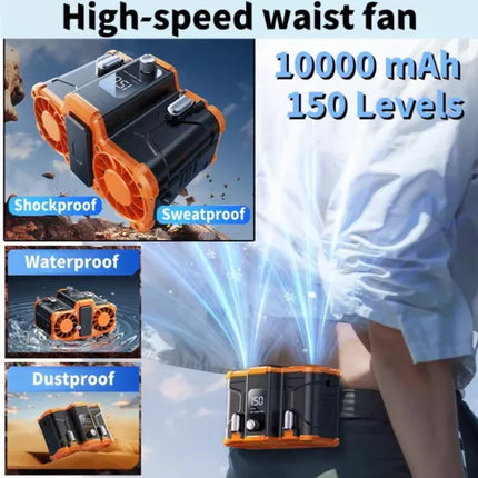 10000mAh Personal Belt Fan Portable Cooling Outdoor USB Body Cooler Waist Clip
