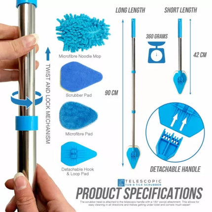 Bathroom Tile Cleaner Telescopic Shower Mop Extendable Bath Cleaning Scrubber