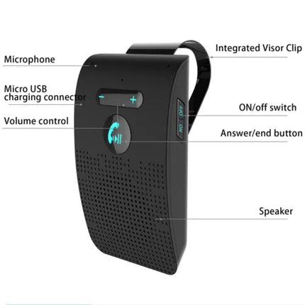 Wireless Car Bluetooth Handsfree Car Kit Speaker Phone Sun Visor Clip Black