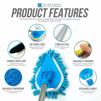 Bathroom Tile Cleaner Telescopic Shower Mop Extendable Bath Cleaning Scrubber